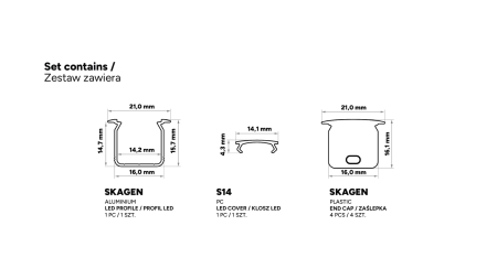 TEKKNI SKAGEN Set, silver, transparent cover, 3 m