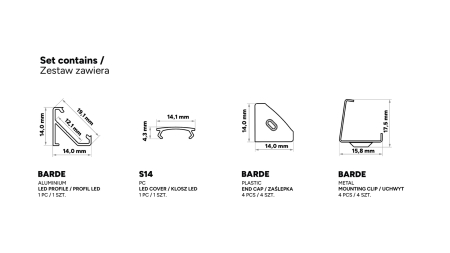 TEKKNI BARDE Set, black, milky cover, 2.02 m 2