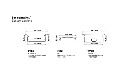 TEKKNI TVED Set, black, milky cover, 2.02 m