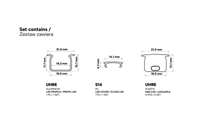 TEKKNI UHRE Set, black, transparent cover, 3 m