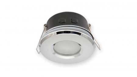 Light fixture with increased water resistance  round chrome, cast