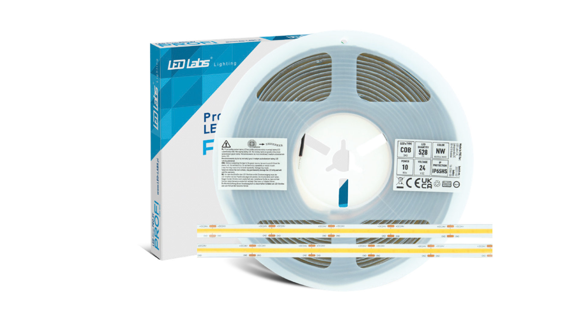 PROFI 24 V 2640 LED STRIP COB 10 W 3000 K RA 90 IP65HS