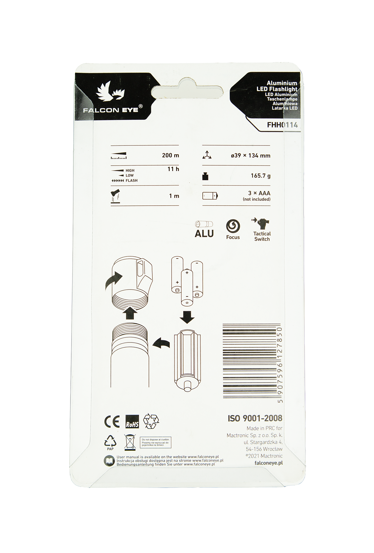 Handheld flashlight, Falcon Eye ALPHA 300 lm with focus