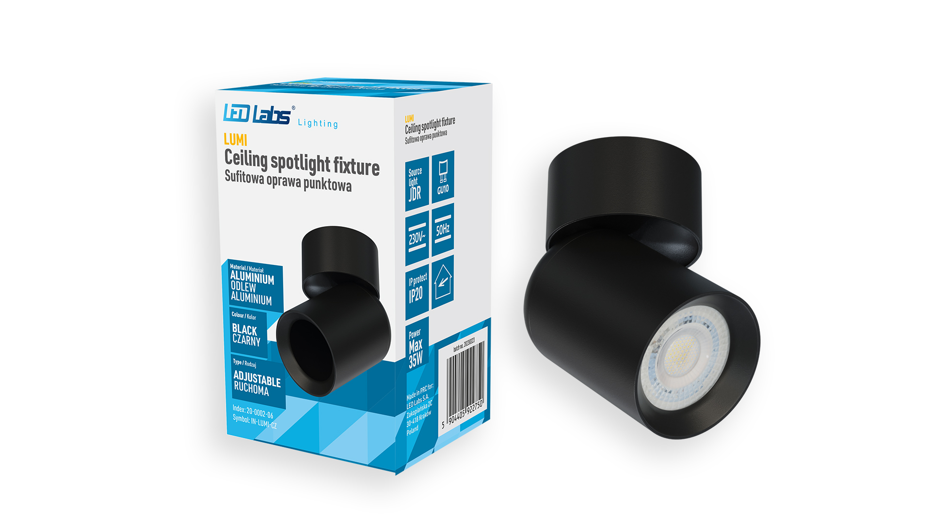 Ceiling spotlight fixture SPOT LUMI rotating black