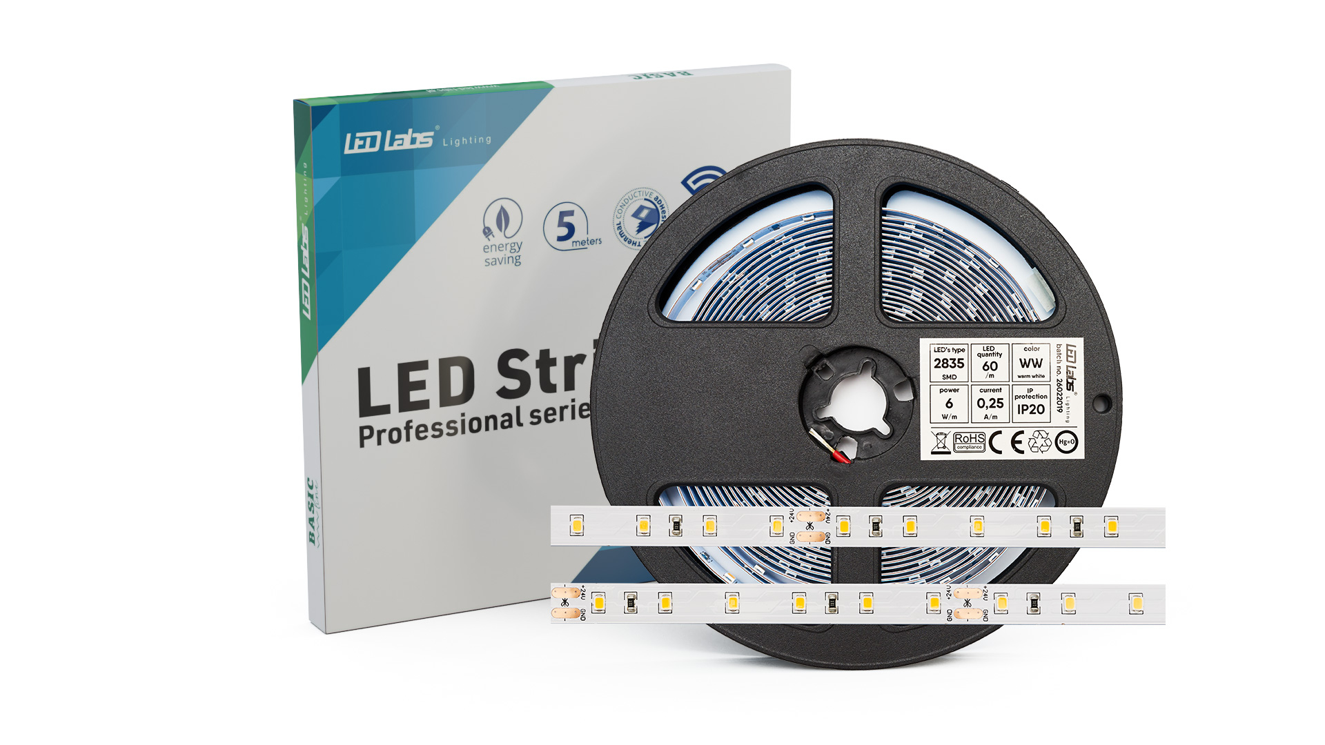LED Strip PRO 3YB 24V 300 LED 2835 SMD 6W, Warm white IP65HS