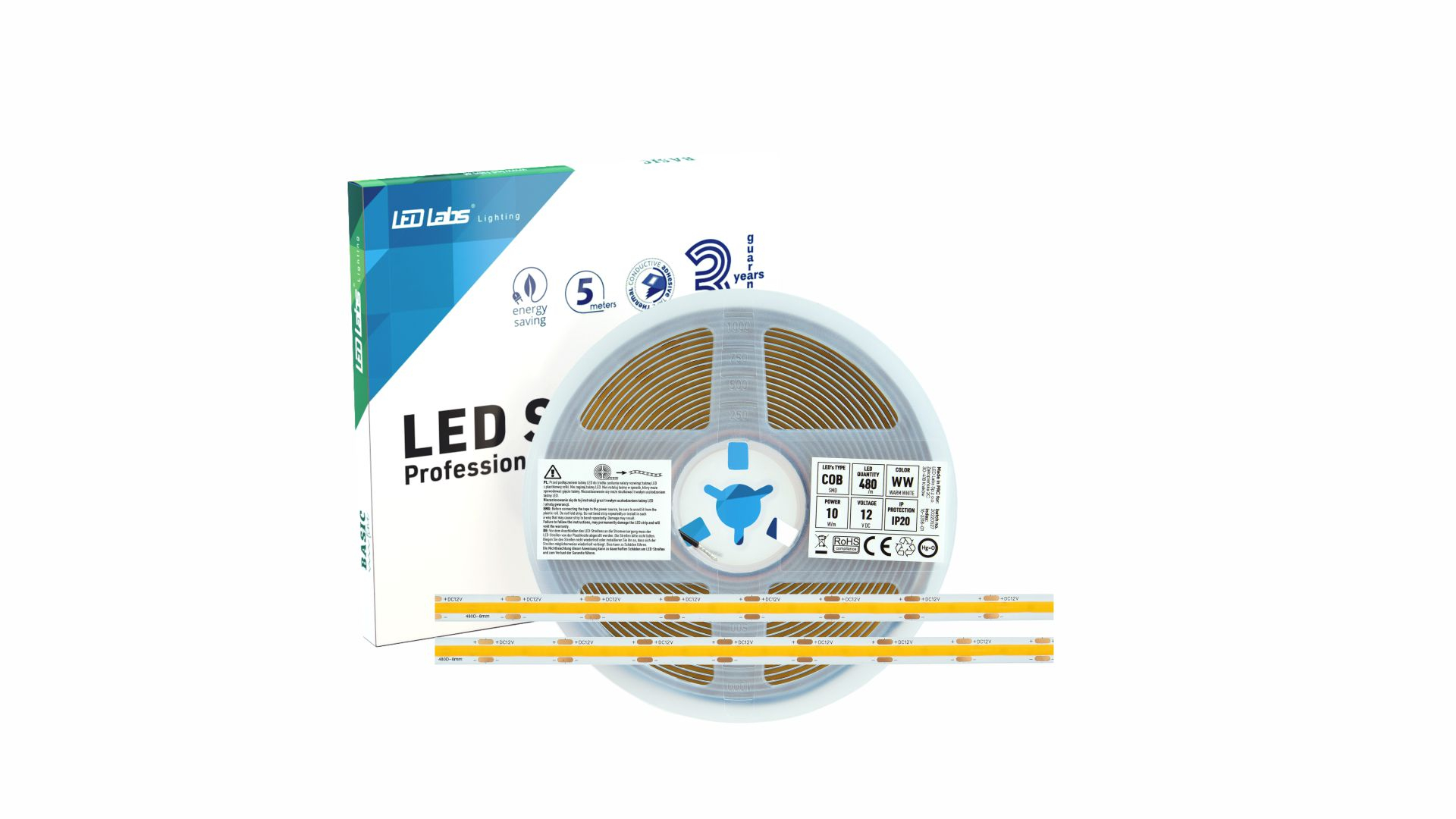 LED Strip PRO 3YB 12V 2400 LED COB 10W WW ☆ Oświetlenie Led - Labs