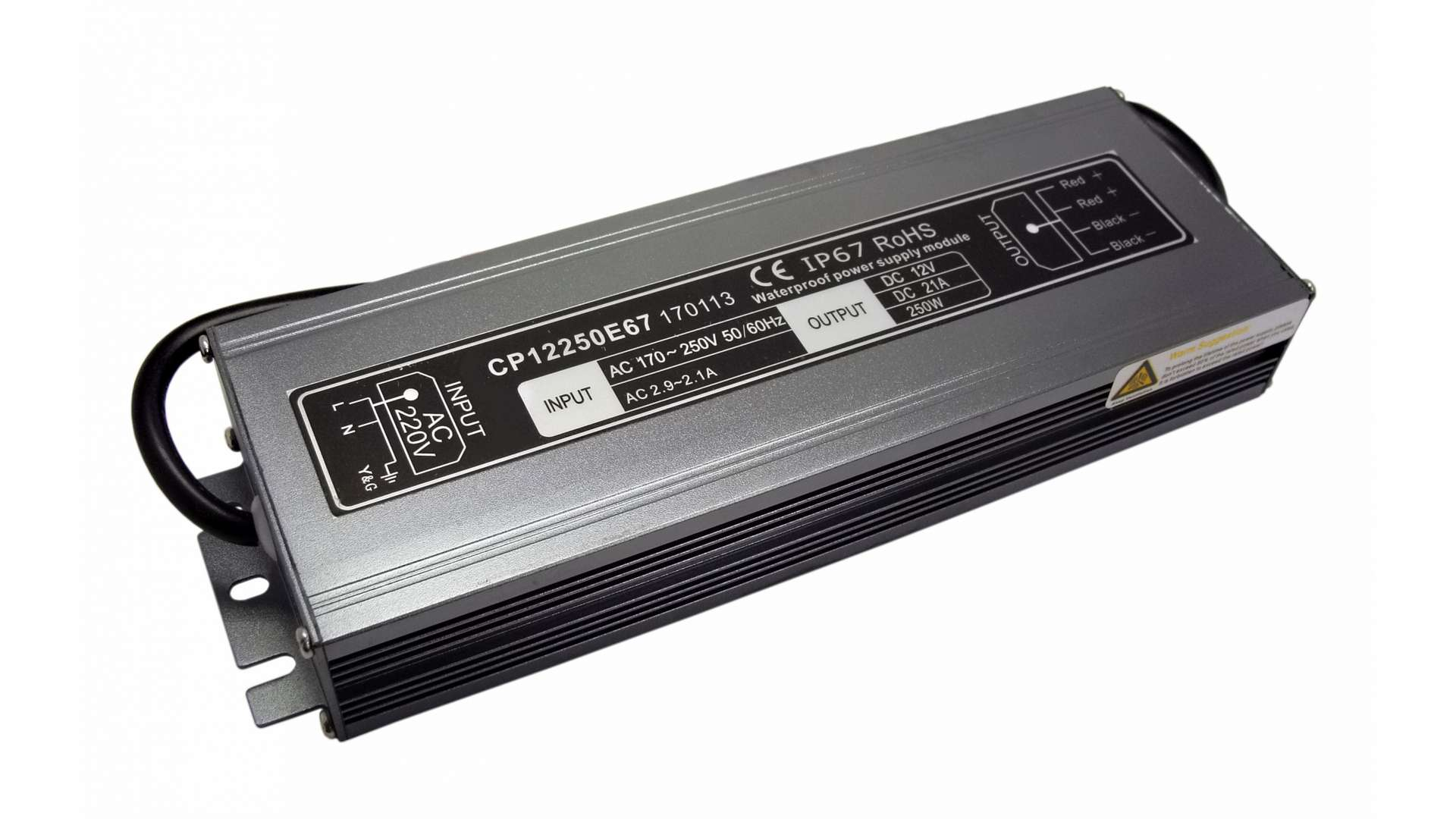 12V 250W IP67 metal case power supply