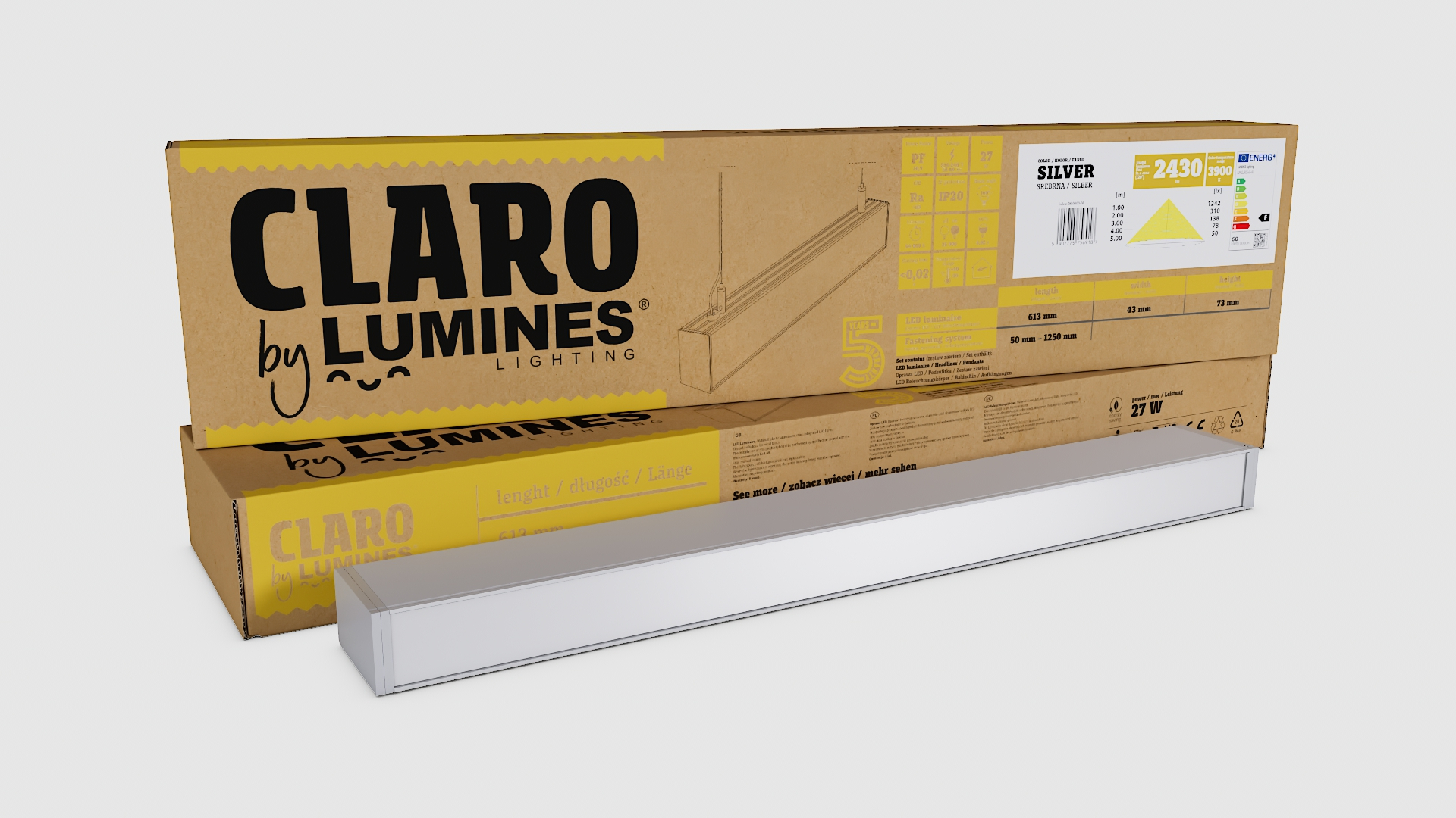 LUMINES CLARO Linear LED Luminaire - silver anodized - 4000K - 60cm