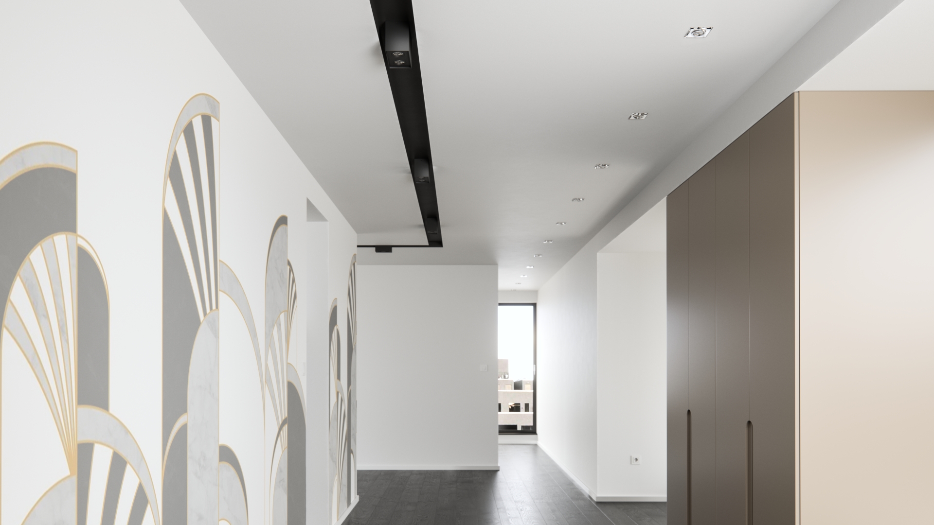 Corridor lighting with ceiling fixtures