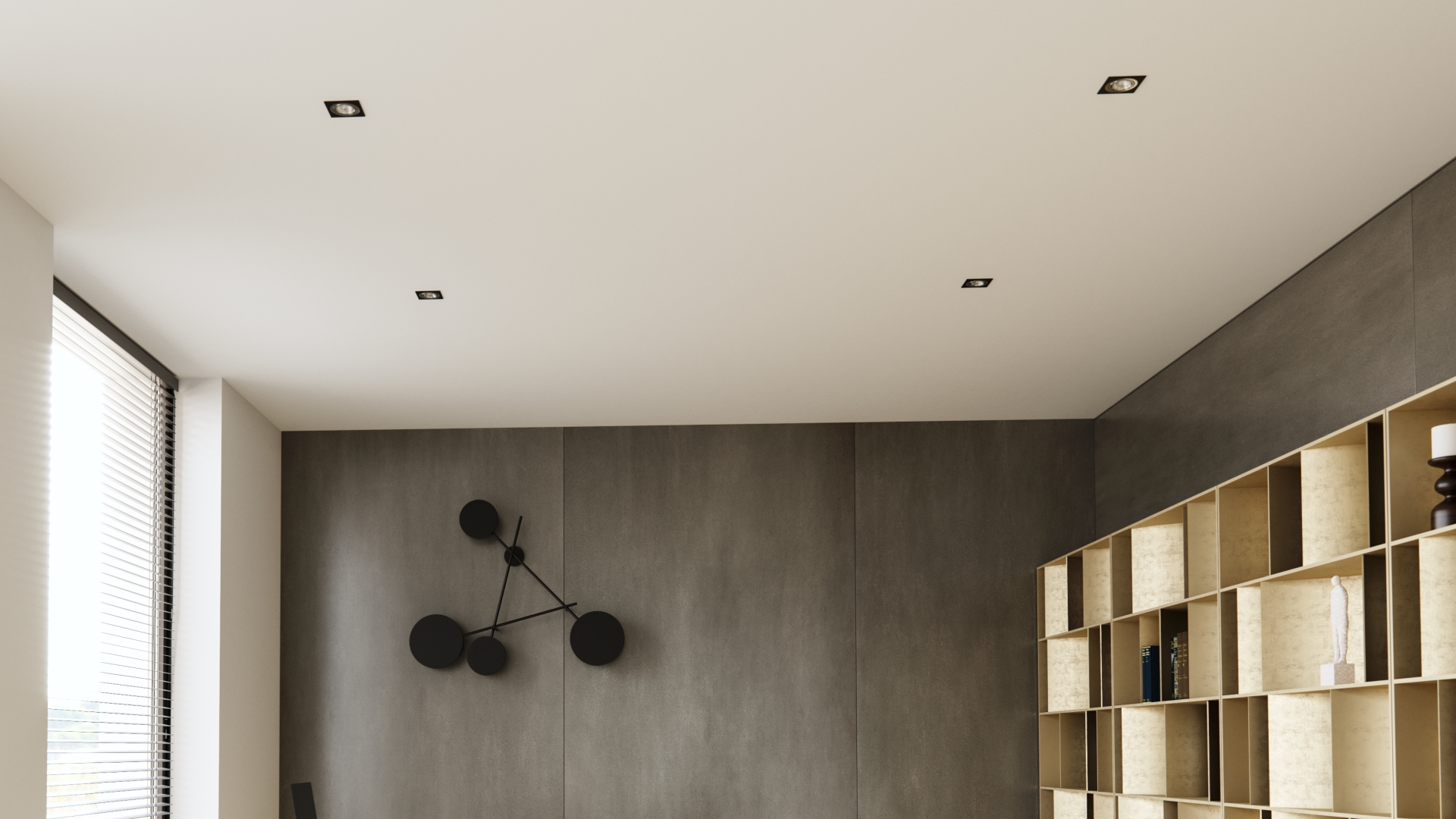 Recessed ceiling lights in study