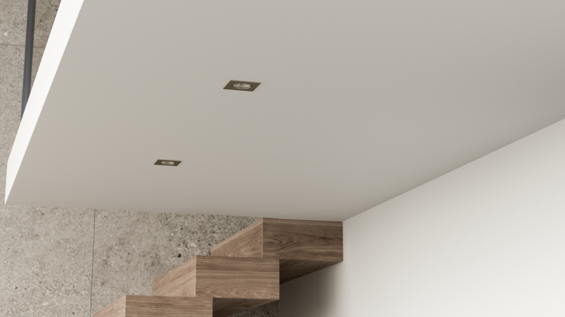 Square ceiling fixtures living room with stairs